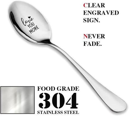 Love You More,Love You Most,2 Pcs Engraved Stainless Spoon Couple Gifts?Husband wife gift for/Wedding/Anniversary/Valentines day?Love gift for boy...