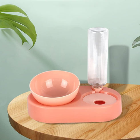 Raised Cat Bowls with Automatic Water Dispenser Bottle, Elevated 0°-15°Adjustable Tilted Pet Food Water Feeder Bowls Stress-Free Suit for Cats Dog...