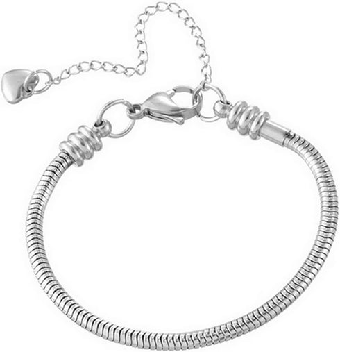 Women European Charm Bracelet Stainless Steel 3mm Snake Chain Bracelets Fits Charms Bead...
