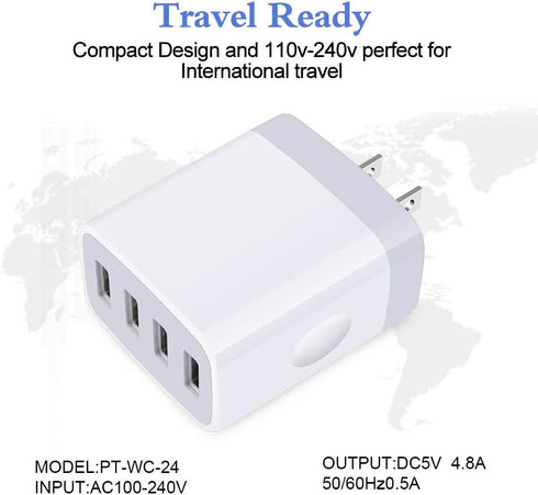 iPhone 16 Charger Box Fast Charging 4.8A Multi Port USB Charger Wall Plug Power Adapter Charging Block Cube Brick for iPhone 16e/16/15/14/SE/13/12...