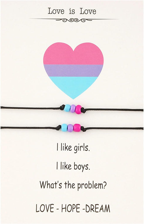 2Pcs Rainbow Beads LGBT Pride Woven Bracelet Set Braided String Handmade Adjustable Seeds Weaved Wristband Watch Band for Women Men Gay Lesbian Fr...