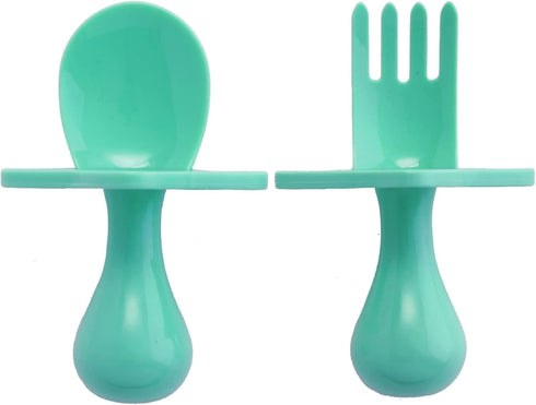 Elli&Nooli Baby Led Weaning Spoon & Fork Set - Mint Toddler Spoons & Forks - Ergonomic Grip Handles - Dishwasher Safe & Easy to Clean - Baby Feedi...