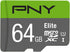 PNY 64GB Elite Class 10 U1 microSDXC Flash Memory Card - 100MB/s, Class 10, U1, Full HD, UHS-I, Micro SD (Pack of 1)...