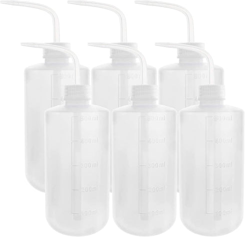 DEPEPE 6pcs 500ml Plastic Safety Wash Bottles Lab Squeeze Bottle LDPE Squirt Bottle Tattoo Bottle with Narrow Mouth and Scale Labels (17oz x 6 Bot...