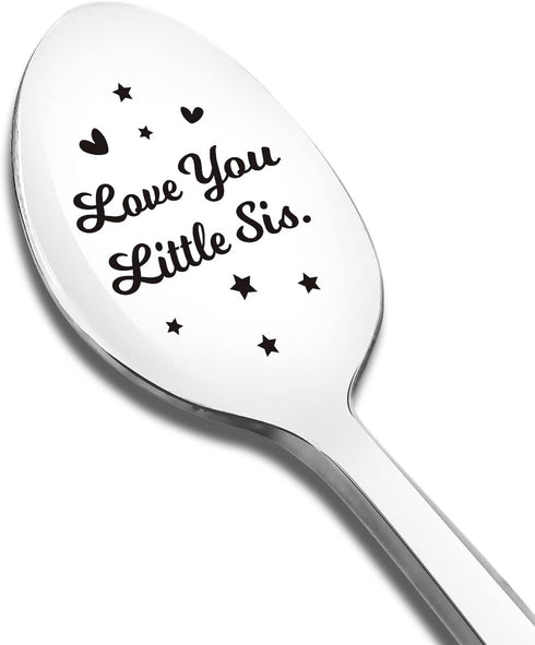 Love You Little Sis Spoon Engraved Funny Sister Gift Ice Cream Tea Coffee Cereal Lover Spoon Teaspoon Best Graduation Christmas Birthday Gifts...