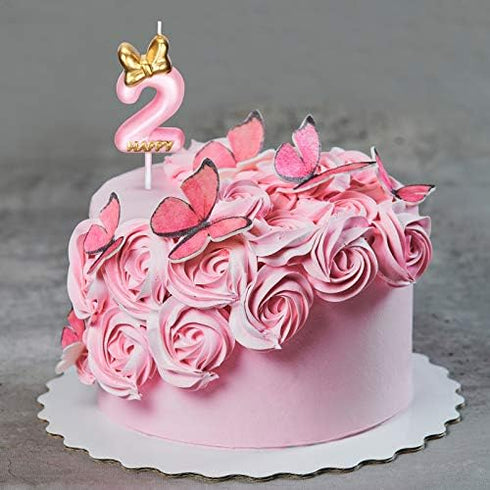 Nuanchu Pink Number 2 Candle Girl Happy Birthday Topper, for Birthday Cake Baking Celebration Reunions Anniversary Party Supplies...