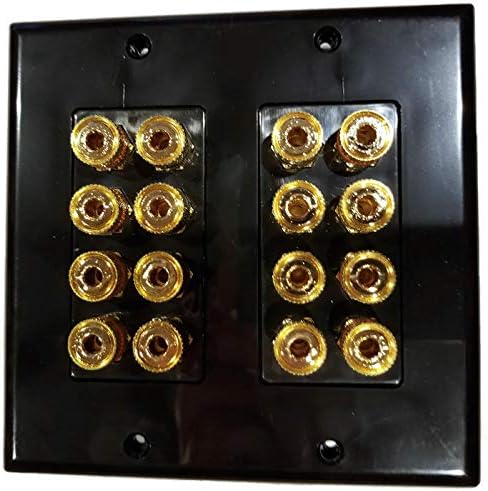Black Speaker Wall Plate 16 Post for 8 Speakers and Color Coded for Home Theater System Dolby Audio Dolby Sound HDTV by Hookup.com....