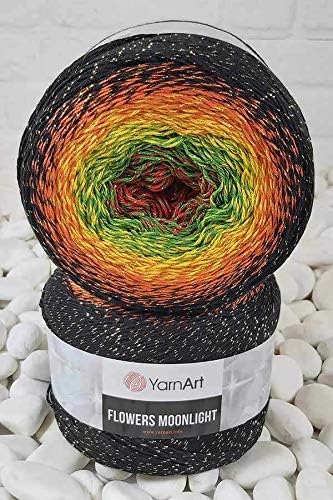YarnArt Flowers Moonlight Glitter Cotton Yarn, Soft, Rainbow Crochet, Metallic Lurex handknit Shiny, Silvery Cake, Multicolor Cotton, 1 Skein Weig...