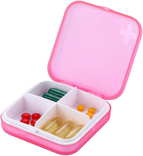 Pill Organizer - Portable Pill Box Small Pill Container for Purse or Pocket, Excellent Pill Storage Case (Pink, 4+6 Compartment)...