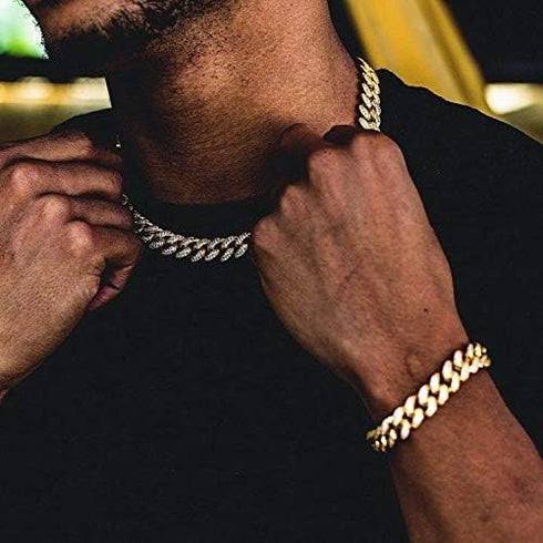 TOPGRILLZ Gold Bracelet Cuban Link Iced out 14K Gold Plated Hip Hop Miami Solid Cuban Link Bracelet for Men 10mm Diamond Clasp Gifts for Women...