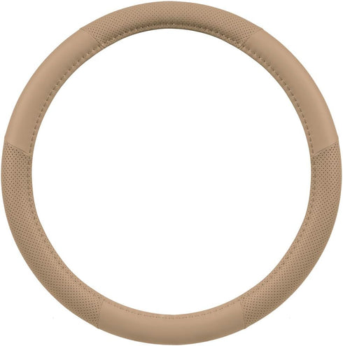 Motor Trend Beige Classic Stitch Perforated Simulated Leather Steering Wheel Cover, All Beige...