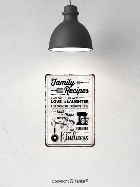Family Recipes Love Laughter Forgiveness Faith Hope Patience Kindness White Background Metal Sign Home Kitchen Farmhouse Dinig Room Retro Art Wall...