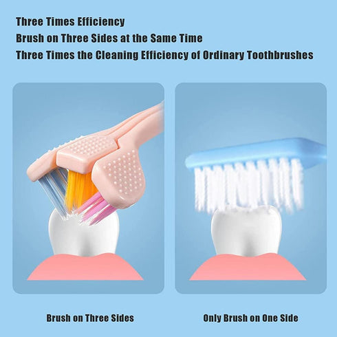 3-Sided Toothbrush, Soft Bristle Toothbrush with Tongue Scraper, Travel Toothbrush for Complete Teeth and Gum Care for Adults...