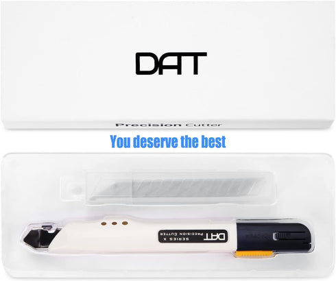 Utility Knife, DAT Series-X Portable Box Cutter, Fine Point Arts and Crafts Blade for Precision Cutting, with 10 Blade Pieces (White, 1 Cutter 10 ...