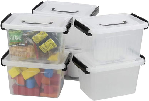Asking Plastic Latching Box with Black Handle, Lidded Storage Bins, 6 Packs, 3 Quart...
