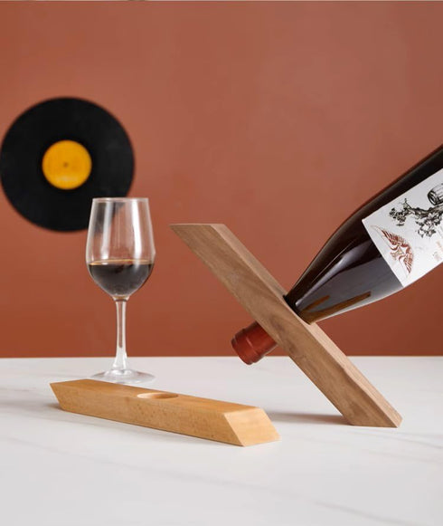 Wine Bottle Holder - Black Walnut Single Wine Bottle Holder Stand Display - Table Top Wine Rack Self - Balancing Countertop Wine Holders Organizer...