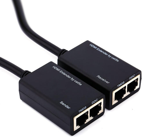 30M HDMI Extender Repeater by CAT5e, Sender + Receiver, TMDS DDC Over RJ45 CAT5e CAT6 LAN Ethernet Balun Extender Adapter Up to 1080P Supports 3D,...
