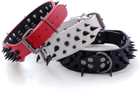 Spiked Studded Dog Collar, PU Leather Dog Collar, Adjustable Pet Collars for Medium or Large Breed Pet (L, Red3)...
