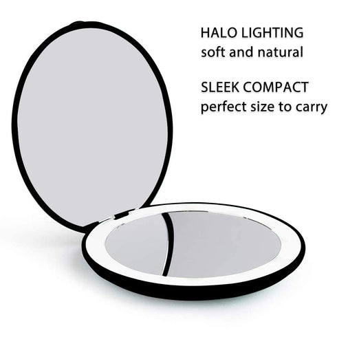 Travel Mirror with LED Lighted,1x/10x Magnification Compact Mirror with Light, 2-Sided Illuminated Folding Round Mirror, Handheld Pocket Makeup Mi...