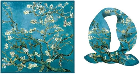 Women's Van Gogh Oil Painting Square Scarf Fashion Literary Imitation Silk HairBand...