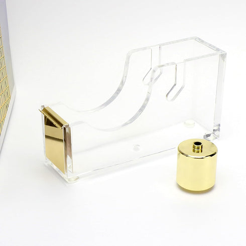 NatSumeBasics Tape Dispenser Desk Pure Gold Acrylic Washi Tapes Holder Dispenser for Aesthetic Office School Accessories Supplies (Clear Yellow Go...