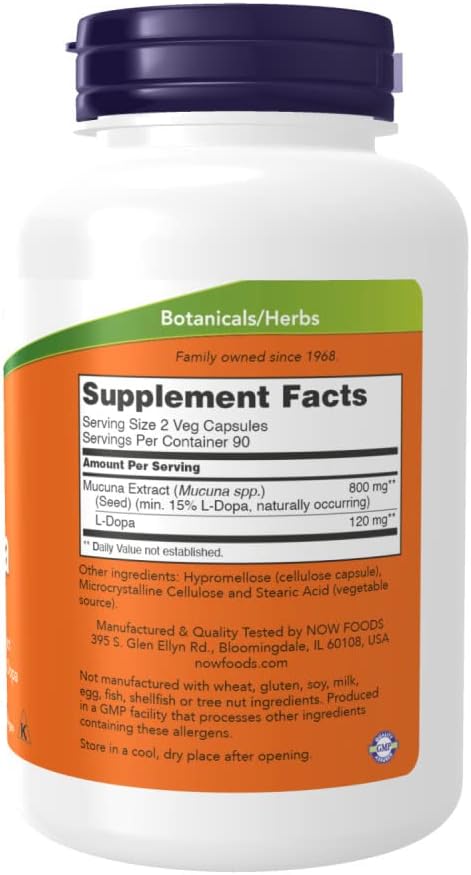 NOW Supplements, DOPA Mucuna, Standardized Mucuna Extract with Naturally Occurring 15% L-Dopa, 180 Veg Capsules...