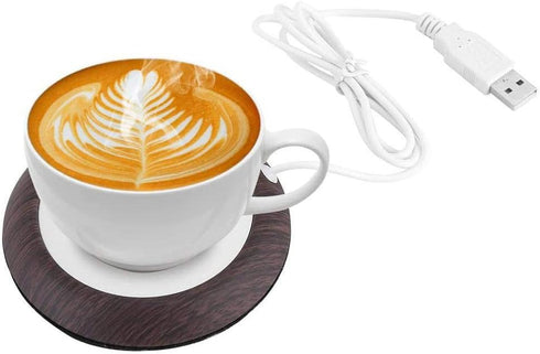 USB Cup Warmer Coaster Coffee Mug Warmer for Desk, Heating Pad Desktop Wood Grain Heat Beverage Mug Mat Tea Coffee Heater Pad for Home & Office(Da...