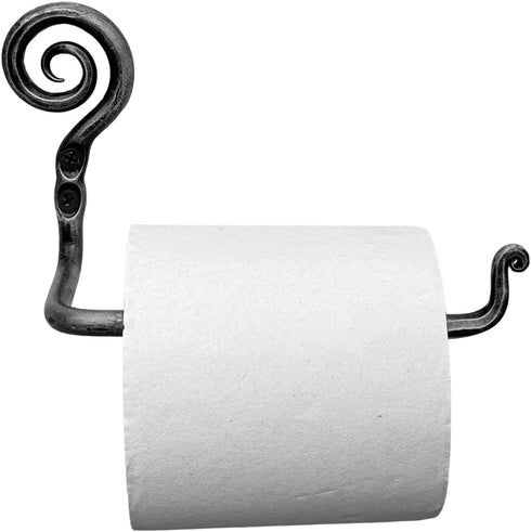 Hand Forged Metal Scroll Toilet Paper Holder Wrought Iron Handmade Rustic Wall Mounted Toilet Paper Black Antique Finish Heavy Duty Toilet Roll Pa...