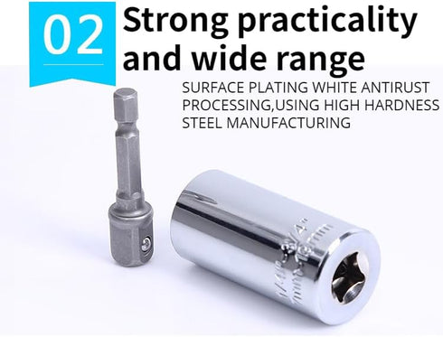 Universal Socket Tool, Tools for Men with Power Drill Adapter 1/4""-3/4"" (7mm-19mm) Socket wrench -2Pc Set for Daily Maintenance, Home Renovation...