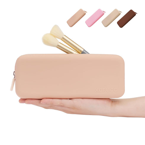 Travel Makeup Brush Holder,Silicone Makeup Brush Holder,Makeup Brush Bbag,BPA free Travel Accessories7.9 x 3.15 x 1.18 inches(Shell powder)...