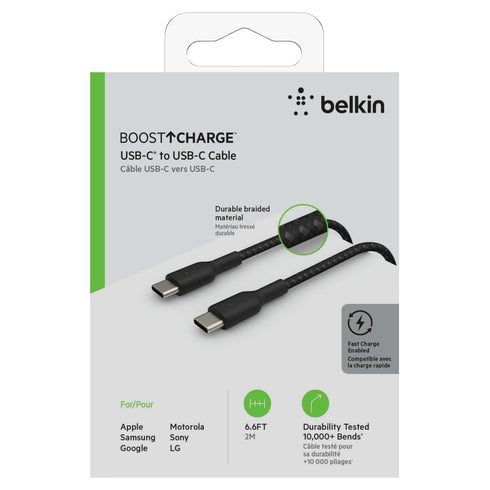 Belkin BoostCharge Braided USB-C to USB-C Cable (2M/6.6ft) for iPhone 15, iPhone 15 Pro, iPhone 15 Pro Max, iPhone 15 Plus, Galaxy S23, S22, Note1...