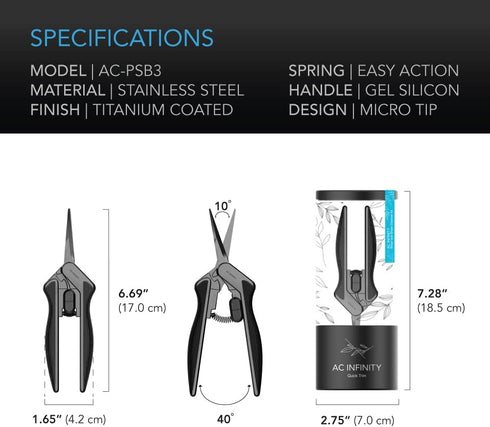 AC Infinity 6.6” Stainless Steel Pruning Shear with Cleaning Kit, Lightweight Ergonomic Design, Nonstick Titanium Coated Blades for Gardening, Hyd...