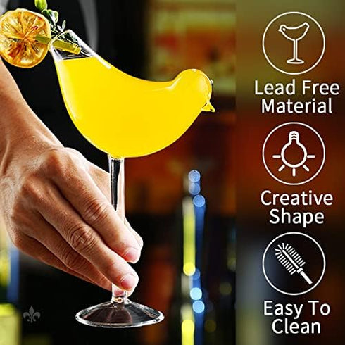Cocktail Glasses Bird Shaped Cocktail Wine Glass 5oz/150ml Set of 2 Bird glasses Drinking Unique Champagne Coupe Glass Bird Shape Martini Goblet C...