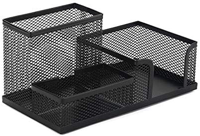 Metal Mesh Black Office Accessory Desk Organizer Tray Holder with 3 Compartments for Pens, Pencils...