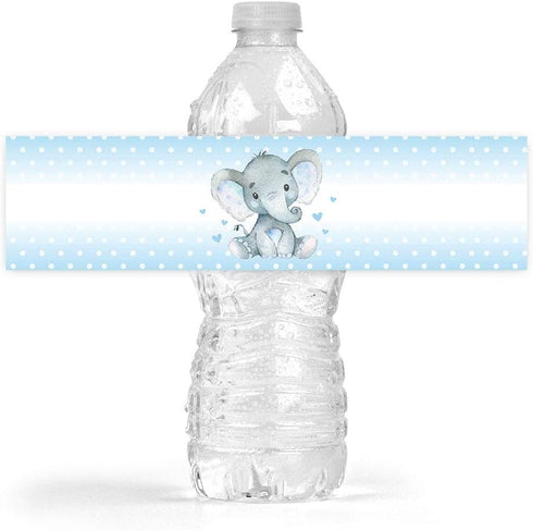 Your Main Event Prints Elephant Baby Shower Bottle Wraps - 25 Blue Boy Water Bottle Labels - Decoration Favors...