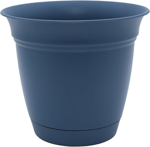 The HC Companies 8 Inch Eclipse Round Planter with Saucer - Indoor Outdoor Plant Pot for Flowers, Vegetables, and Herbs, Slate Blue...