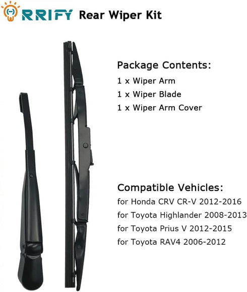 Rear Windshield Back Wiper Arm Blade Set 76720-T0A-003 for Honda CRV CR-V 2012-2016, for Toyota Highlander 2008-2013, for Toyota Prius V 2012-2015...