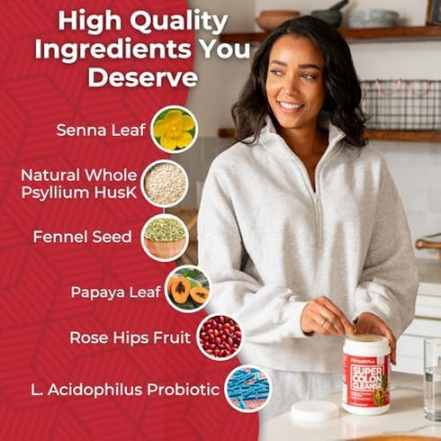 Health Plus Super Colon Cleanse, 12 oz Powder, 68 Servings - Natural Detox, Digestive Constipation Relief, Gentle Gut Cleanse with Psyllium Husk &...