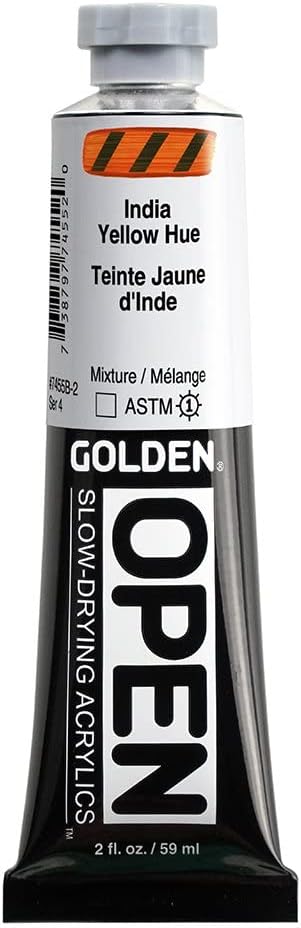 OPEN Slow-Drying Acrylics by GOLDEN, India Yellow Hue, 2 fl oz. tube, Professional Acrylic Paint, Transparent...