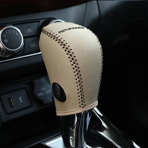 Gear Shift Knob Cover Automatic Transmission Boots Shift Lever Leather Sheath for Nissan Pathfinder 2013-2020?Beige Stitches?...