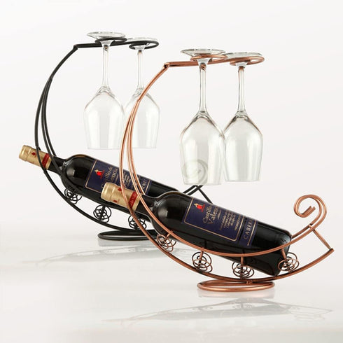 Homya Tabletop Metal Wine Bottle Rack Elevated Vertical Countertop Wine Glass Display Organizer, Dining Table Offers Wine Glasses as Gifts, Holds ...