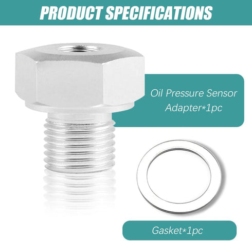 Oil Pressure Gauge Adapter, Automotive Replacement Transmission Oil Pressure Sensors, Engine Swap Oil Pressure Sensor Adapter M16 1.5 Adapter to 1...