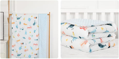 Soft Baby Blanket Minky 30" * 43" with Dotted Backing Ocean Creatures Newborn Nursery Swaddling Blankets Infants Boys Girls Receiving Blanket for ...