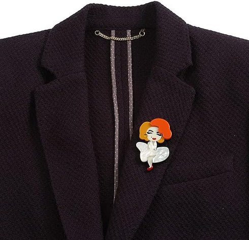 Unique Marilyn Monroe Acrylic Brooch White/Orange/Yellow - 65mm Tall...