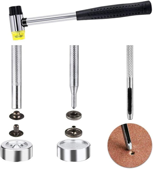 Qfun 120 Set Snap Fasteners Kit for Leather 12mm Metal Button Snaps Press Studs with 4 Setter Tools, 1 hammer, 4 Color Leather Snaps for Clothes, ...