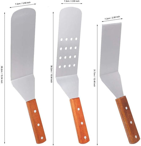 3 pcs/set High-grade Stainless Steel Wooden Handle Frying Shovel Kitchen Dish Pizza Paddle Baking Cake, Cheese and Grill Food...