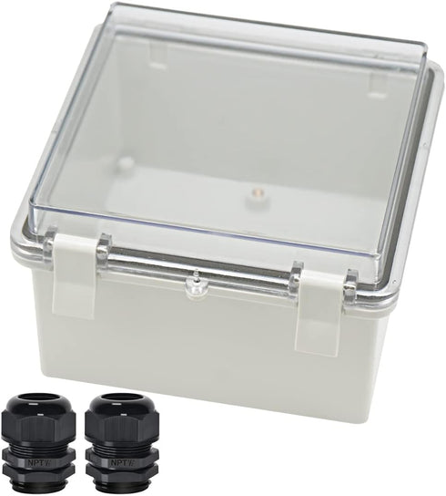 Zulkit Junction Box ABS Plastic Dustproof Waterproof IP65 Electrical Boxes Hinged Shell Outdoor Universal Project Enclosure Clear Cover with 2 Cab...