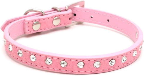 Dogs Kingdom 10 "-16.5" Total Length Suede Skin Jeweled Rhinestones Pet Dog Collar Sparkly Crystal Diamonds Studded Leather Puppy Dog Cat Collar P...