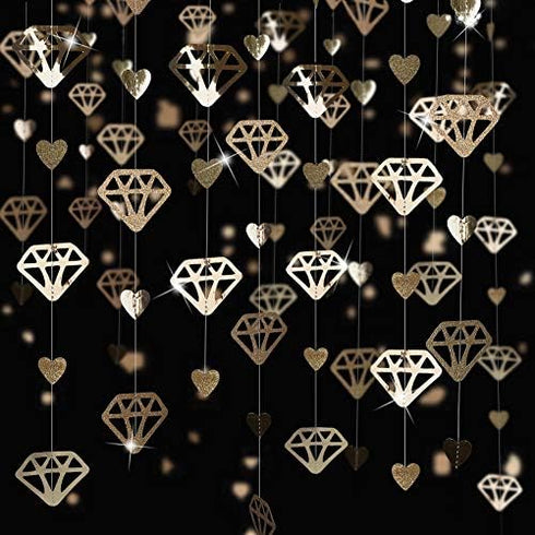 52 Ft Valentines Day Party Decorations Champagne Gold Heart Garland Hanging Paper Diamond Heart Streamer Banner for Engagement Bachelorette Bridal...