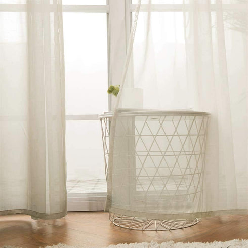 MIULEE 2 Panels Farmhouse Solid Color Beige Sheer Curtains Elegant Grommet Window Voile Panels/Drapes/Treatment for Bedroom Living Room (54X84 Inc...